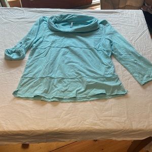 Lulu b light blue roll up sleeve cowl neck shirt